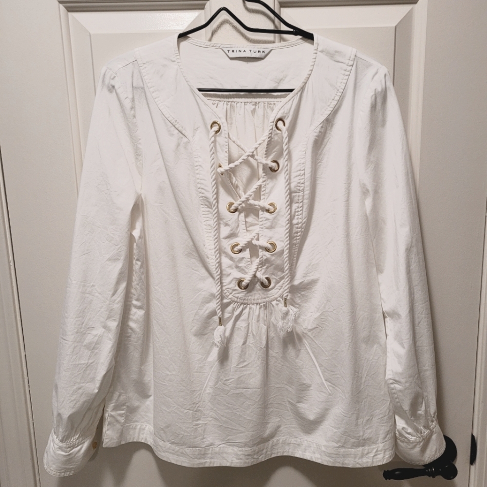 💫 Trina Turk White Grommet Blouse L